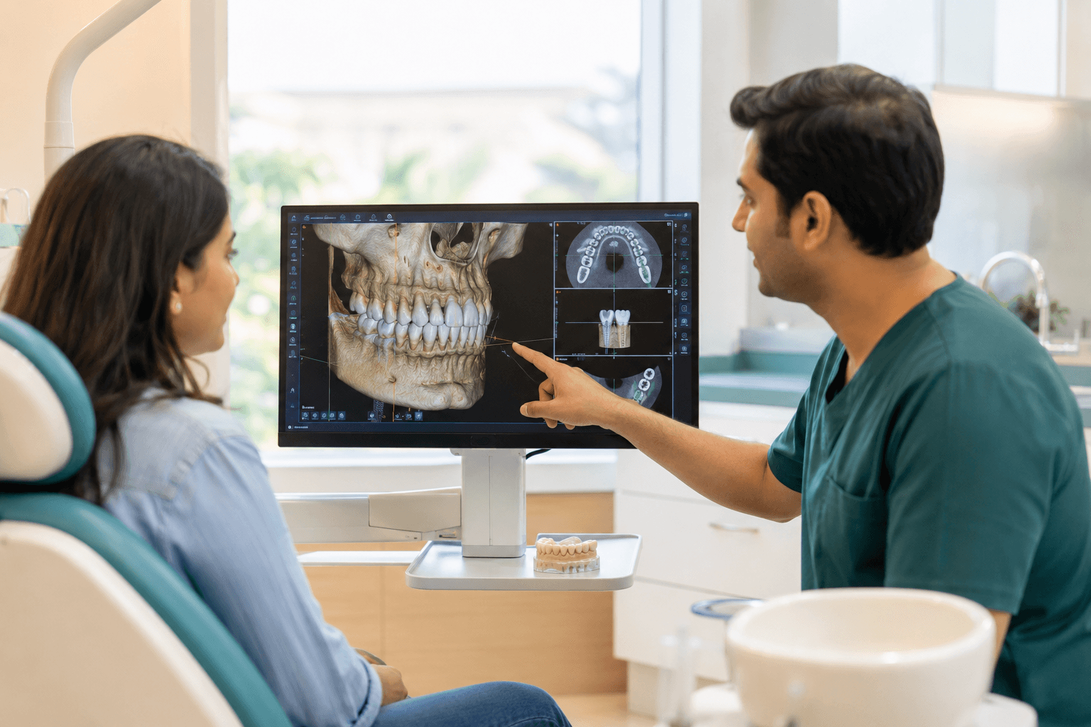 Temporary digital dental planning visual, not the clinic's actual equipment